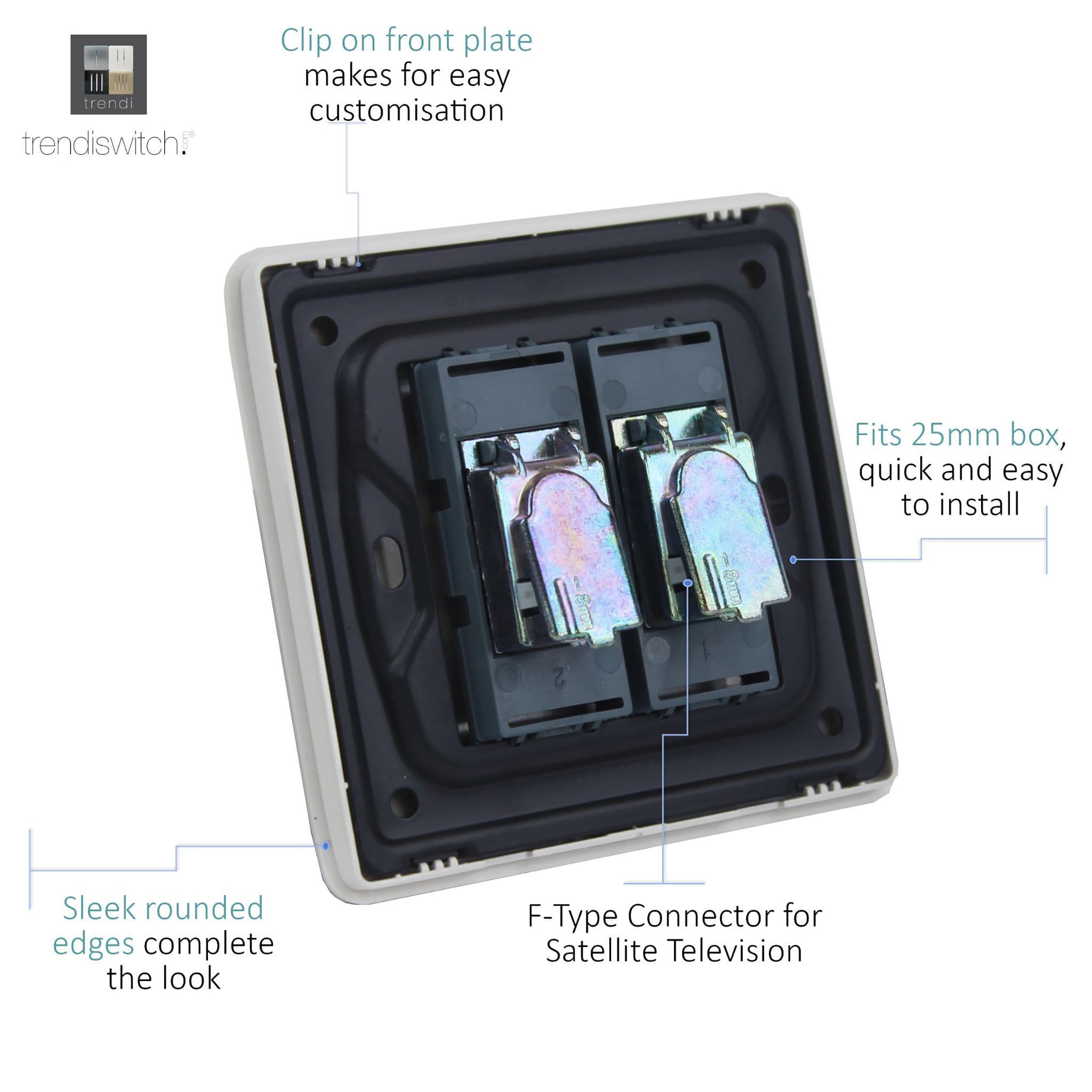 2 Gang F-Type Satellite Televison Socket Bright Teal ART-2SATBT  Trendi Bright Teal